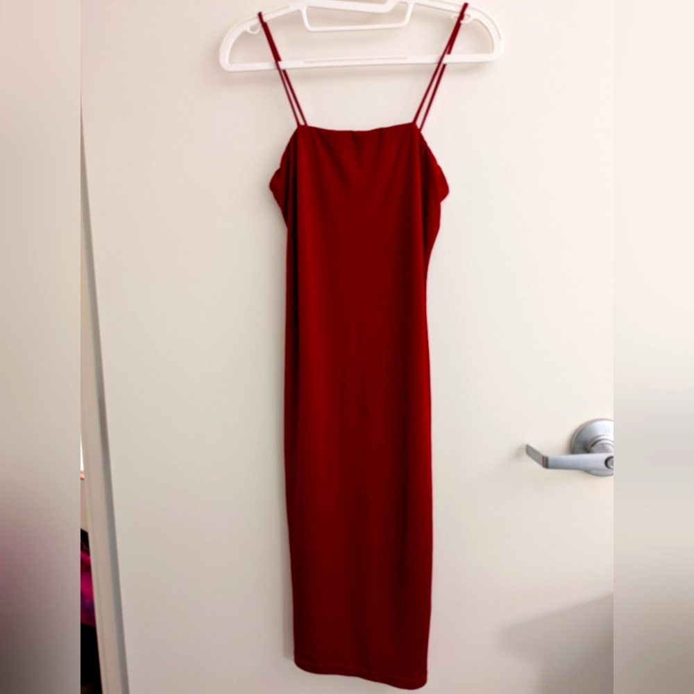 Stunning Red Spaghetti Strap Slip Bodycon Knit Dress